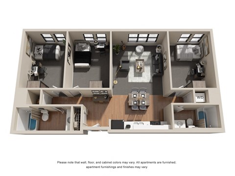 Floor plan for 3 beds, 2 baths, 1000 sqft